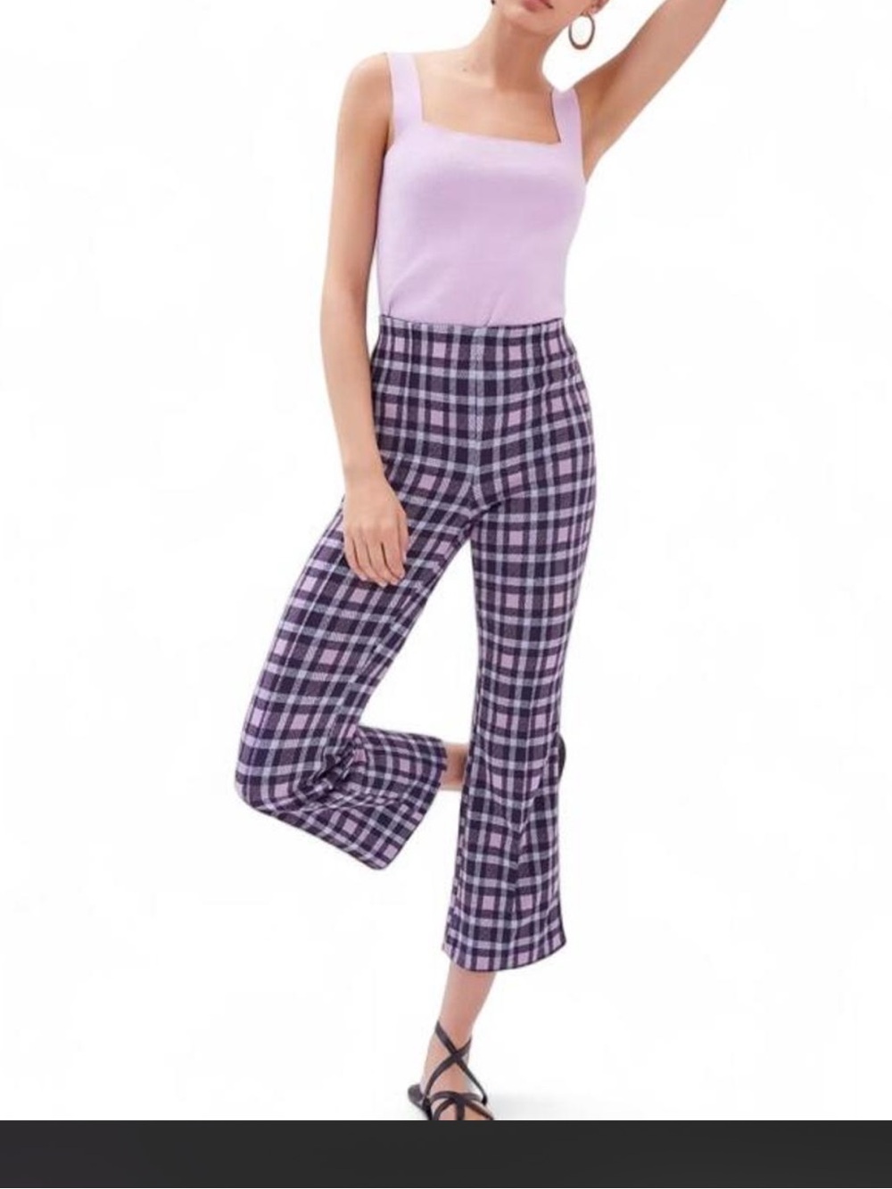 Maeve Anthropologie Cottagecore Plaid Kick Flare Cropped Pants Purple Stretch